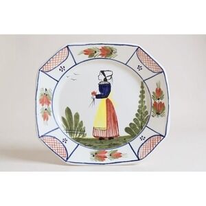 Quimper France HB Henriot Lady Mistral Blue 7.5" Plate Hand Painted